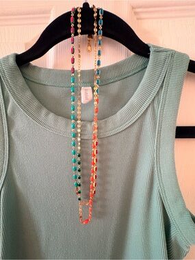 Stella & Dot Gold Necklace with Coral and Teal Beads